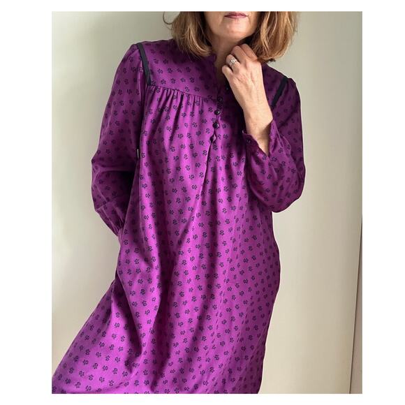 Vintage Lanz Purple Grape Midi Dress Pockets Modern Size M/L USA Prairie Dress - Picture 1 of 7